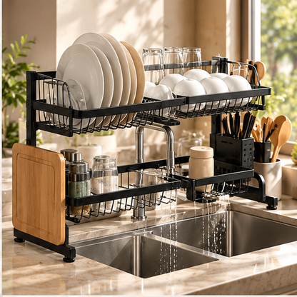 Expandable 2-Tier Dish Drying Rack – Maximize Your Kitchen Space Effortlessly