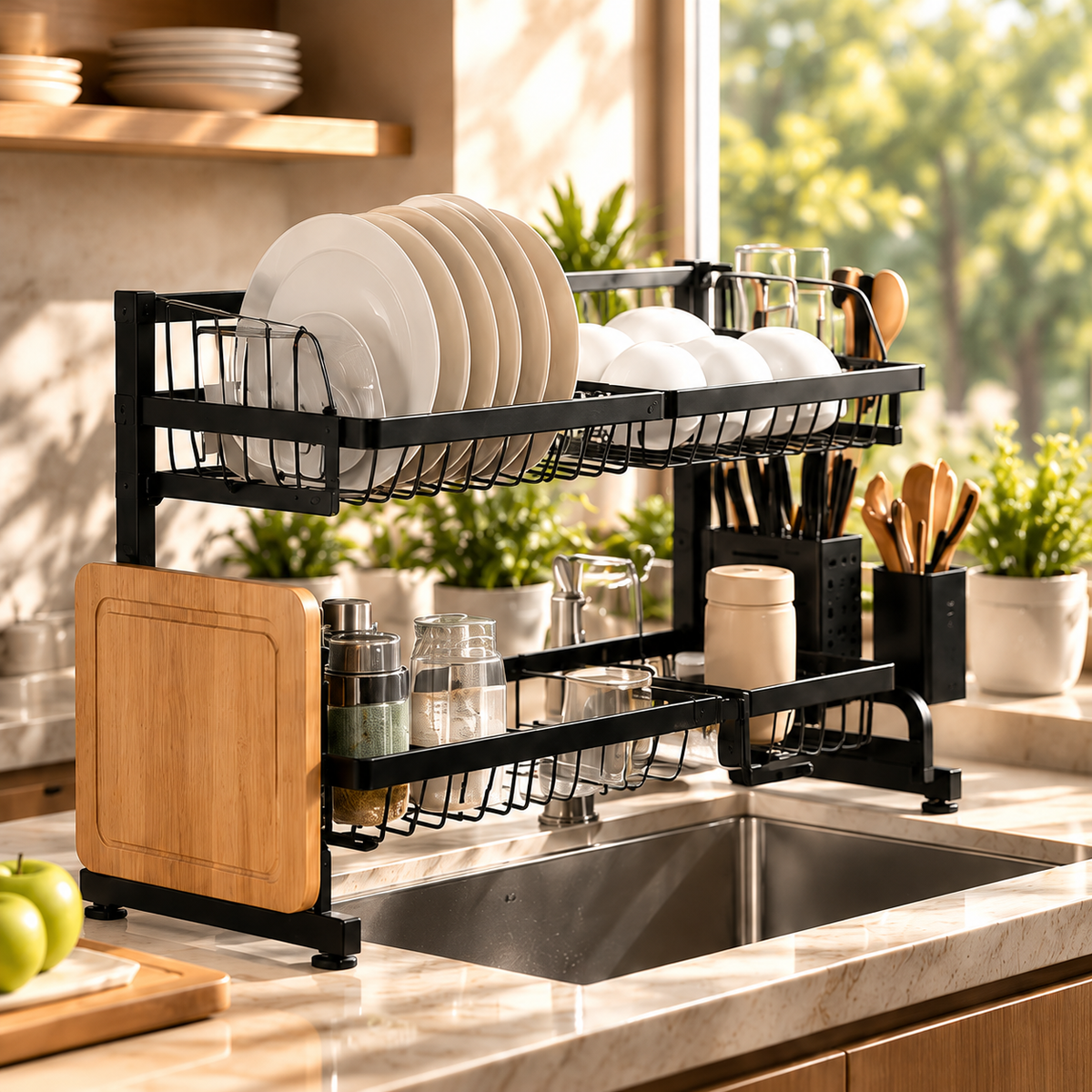 Expandable 2-Tier Dish Drying Rack – Maximize Your Kitchen Space Effortlessly