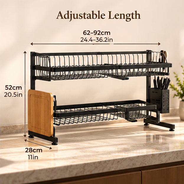 Expandable 2-Tier Dish Drying Rack – Maximize Your Kitchen Space Effortlessly