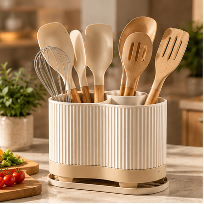 Premium Kitchen Utensil Holder with Drain Tray