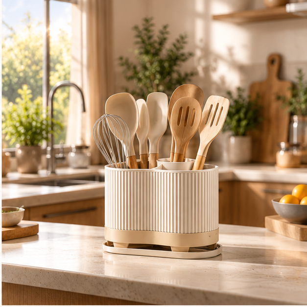 Premium Kitchen Utensil Holder with Drain Tray