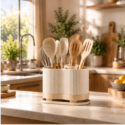 Premium Kitchen Utensil Holder with Drain Tray