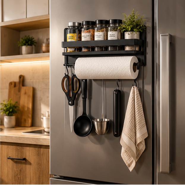 Magnetic Refrigerator Side Organizer Rack